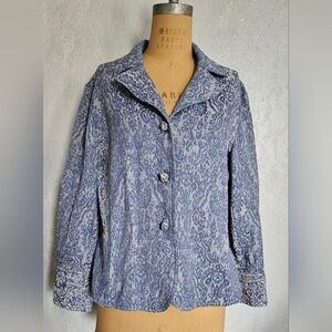 J. Jill Blue and White Tapestry Lightweight Blazer Size 16P